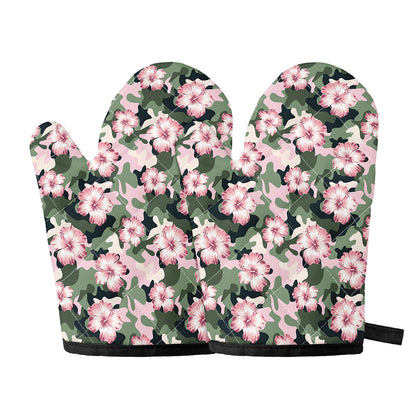 Pink Hibiscus Flower Camouflage Print Oven Mitts