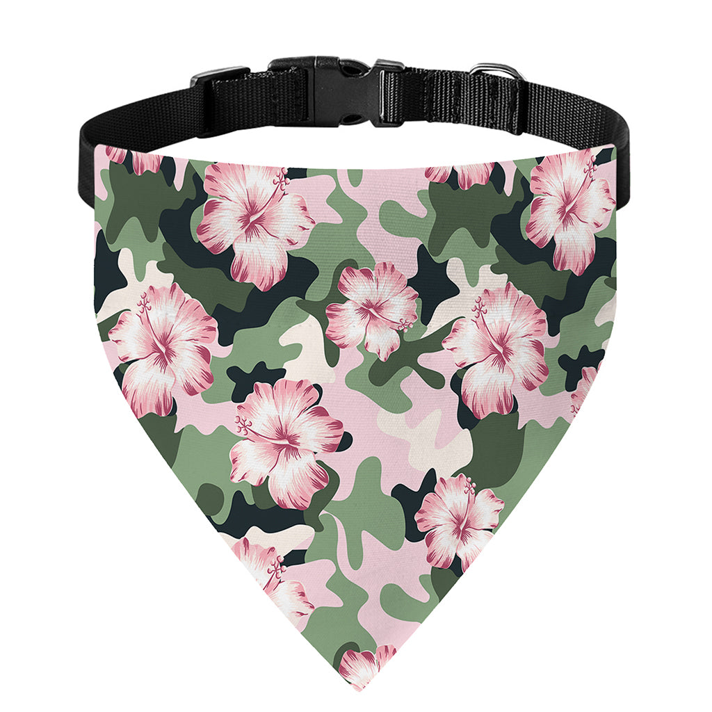 Pink Hibiscus Flower Camouflage Print Over The Collar Dog Bandana