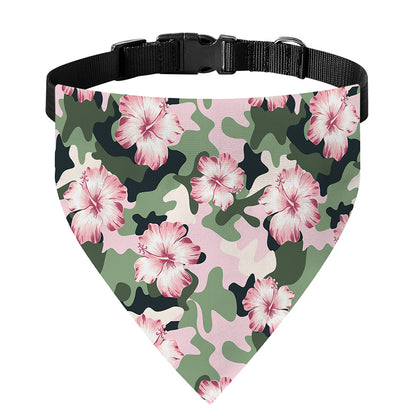 Pink Hibiscus Flower Camouflage Print Over The Collar Dog Bandana
