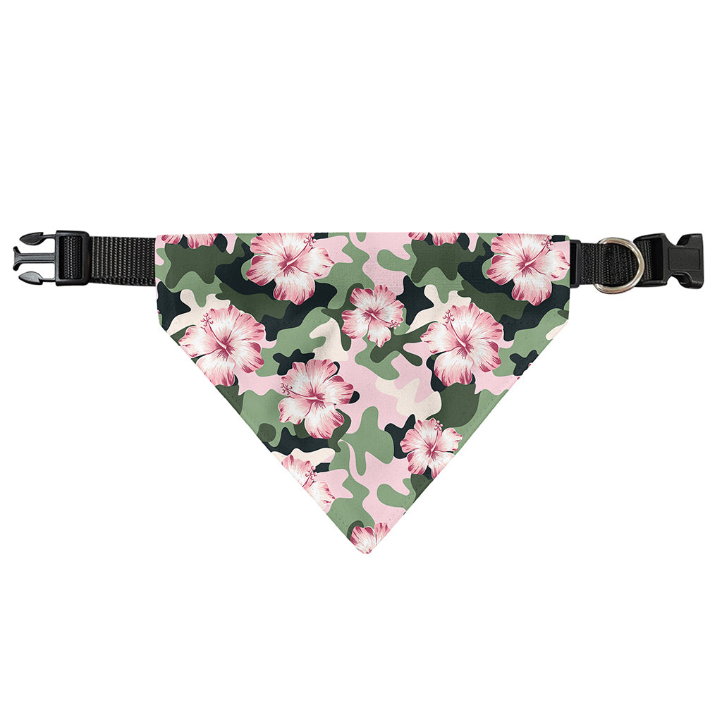 Pink Hibiscus Flower Camouflage Print Over The Collar Dog Bandana