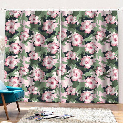 Pink Hibiscus Flower Camouflage Print Pencil Pleat Curtains