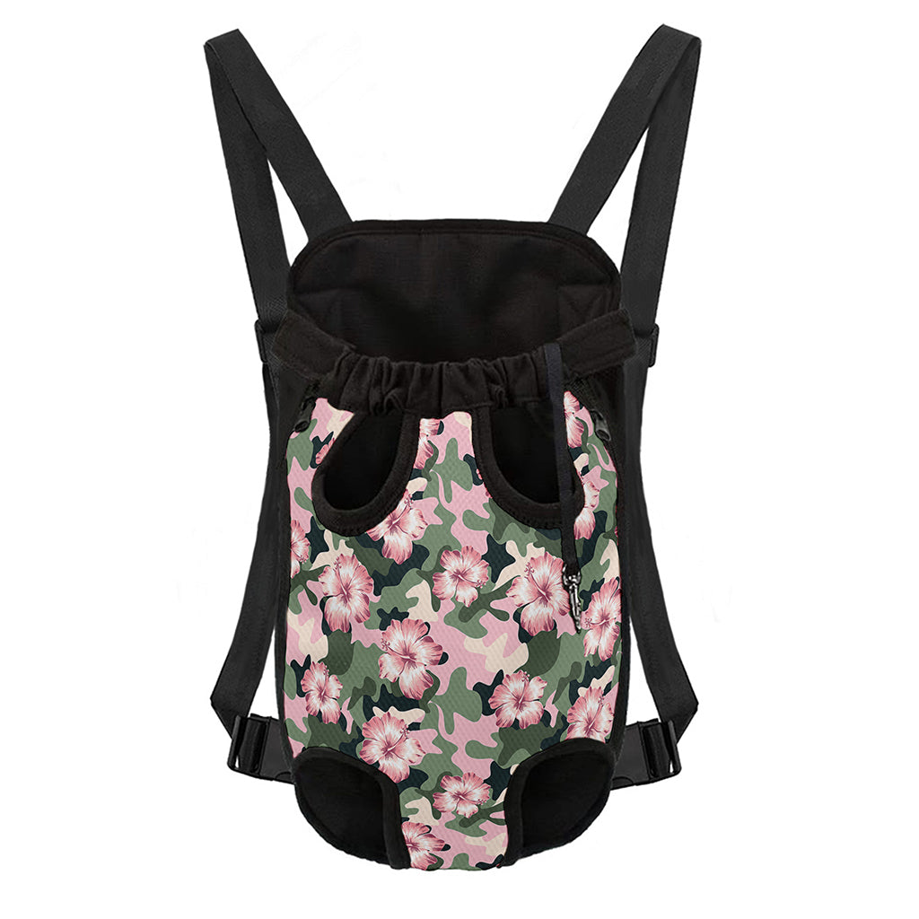 Pink Hibiscus Flower Camouflage Print Pet Carrier Backpack