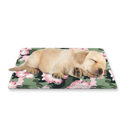 Pink Hibiscus Flower Camouflage Print Pet Cooling Mat Cover