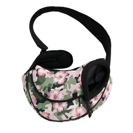 Pink Hibiscus Flower Camouflage Print Pet Sling Carrier
