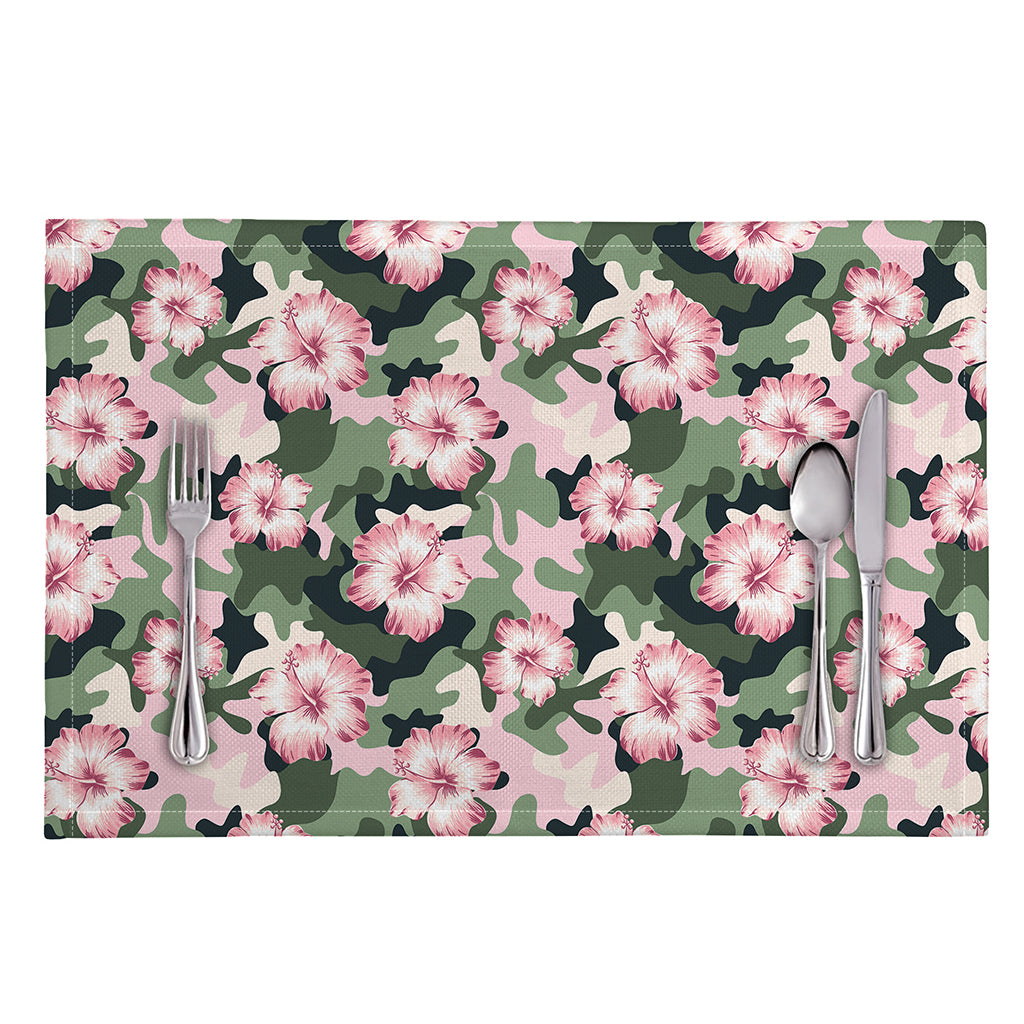 Pink Hibiscus Flower Camouflage Print Placemat