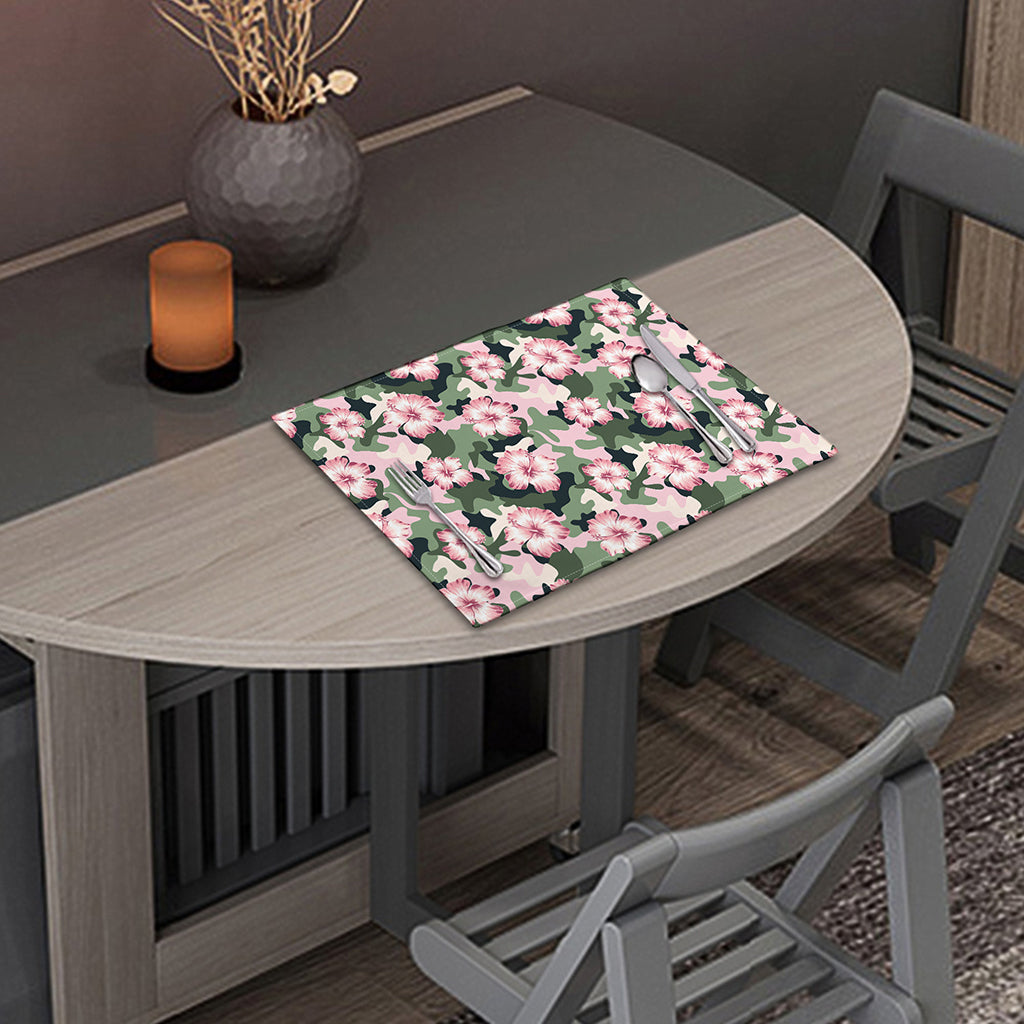 Pink Hibiscus Flower Camouflage Print Placemat
