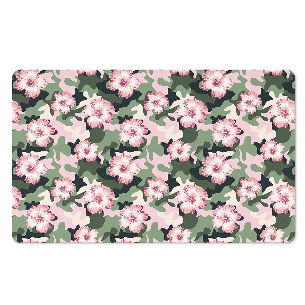 Pink Hibiscus Flower Camouflage Print Polyester Doormat