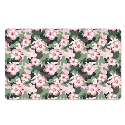 Pink Hibiscus Flower Camouflage Print Polyester Doormat