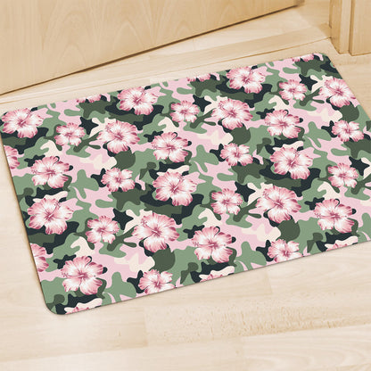 Pink Hibiscus Flower Camouflage Print Polyester Doormat
