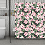 Pink Hibiscus Flower Camouflage Print Polyester Shower Curtain