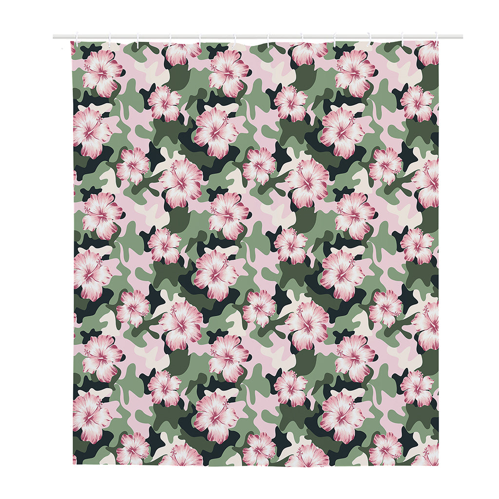 Pink Hibiscus Flower Camouflage Print Polyester Shower Curtain