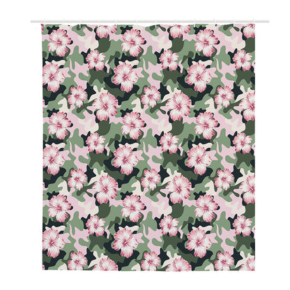 Pink Hibiscus Flower Camouflage Print Polyester Shower Curtain