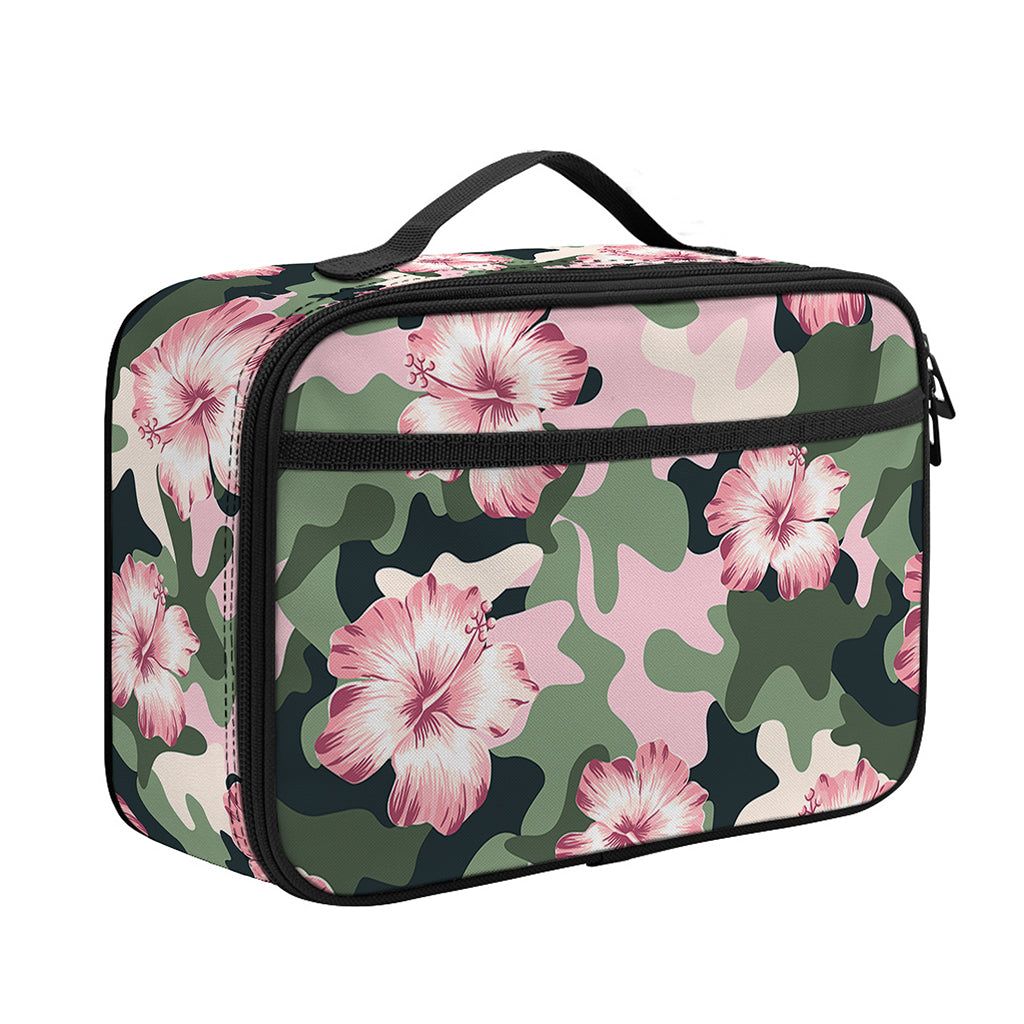 Pink Hibiscus Flower Camouflage Print Portable Lunch Bag