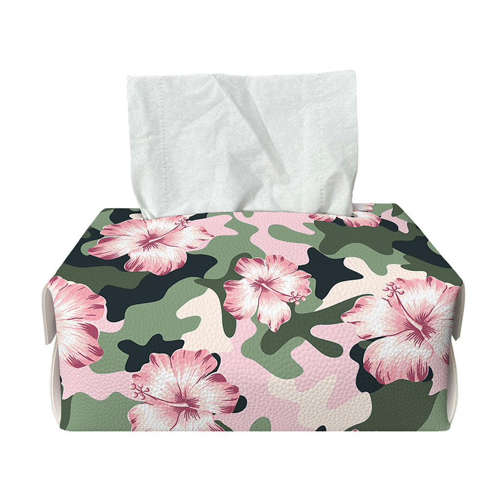 Pink Hibiscus Flower Camouflage Print Rectangle Tissue Box Cover