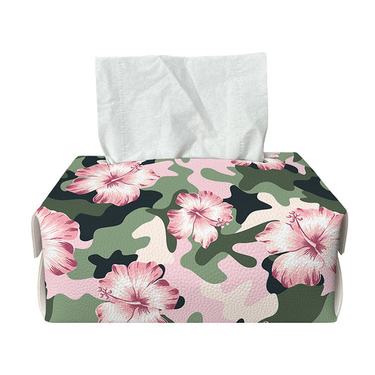 Pink Hibiscus Flower Camouflage Print Rectangle Tissue Box Cover