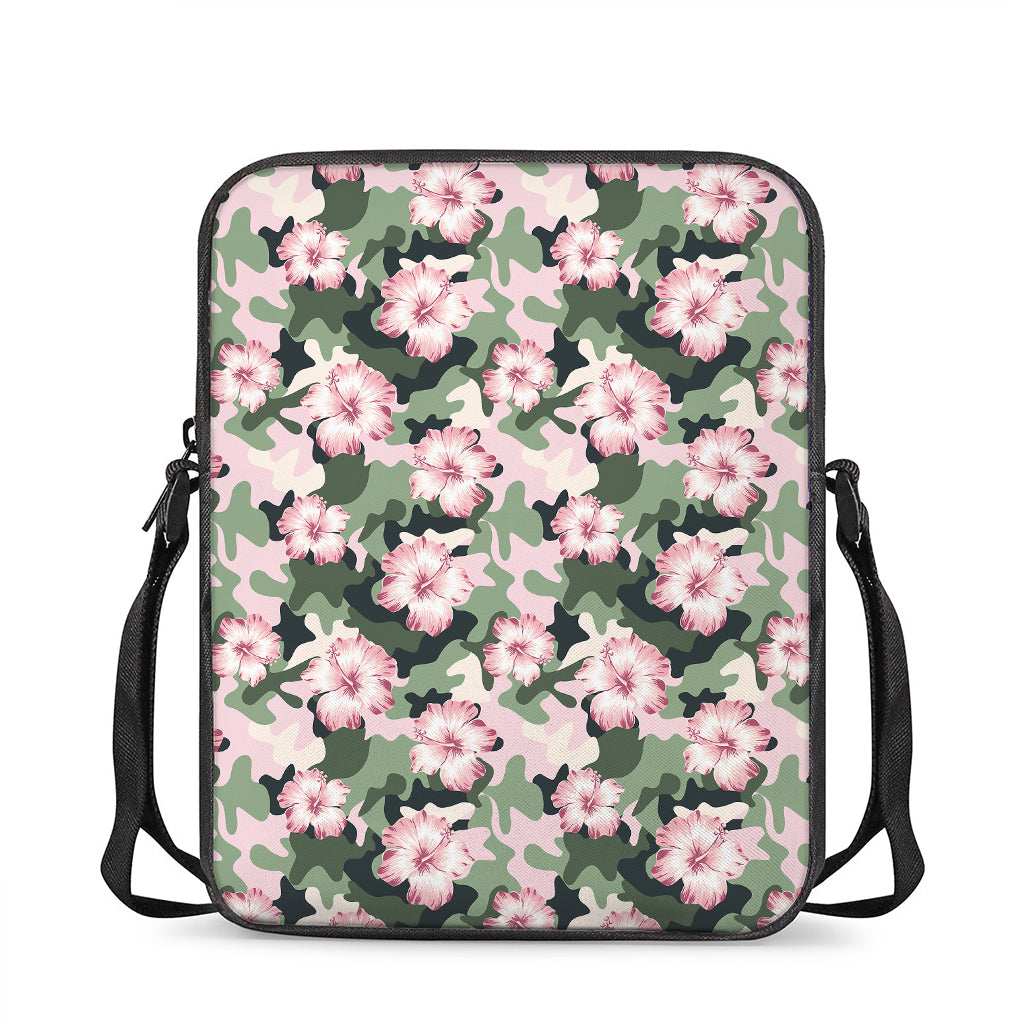Pink Hibiscus Flower Camouflage Print Rectangular Crossbody Bag