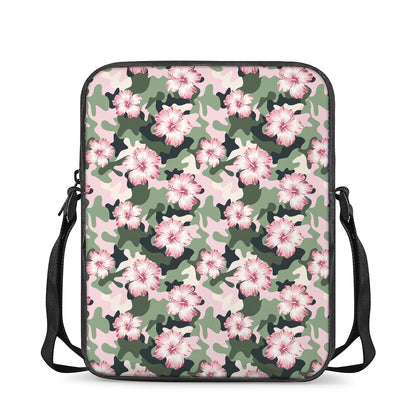 Pink Hibiscus Flower Camouflage Print Rectangular Crossbody Bag