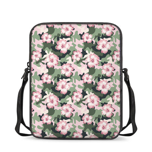 Pink Hibiscus Flower Camouflage Print Rectangular Crossbody Bag