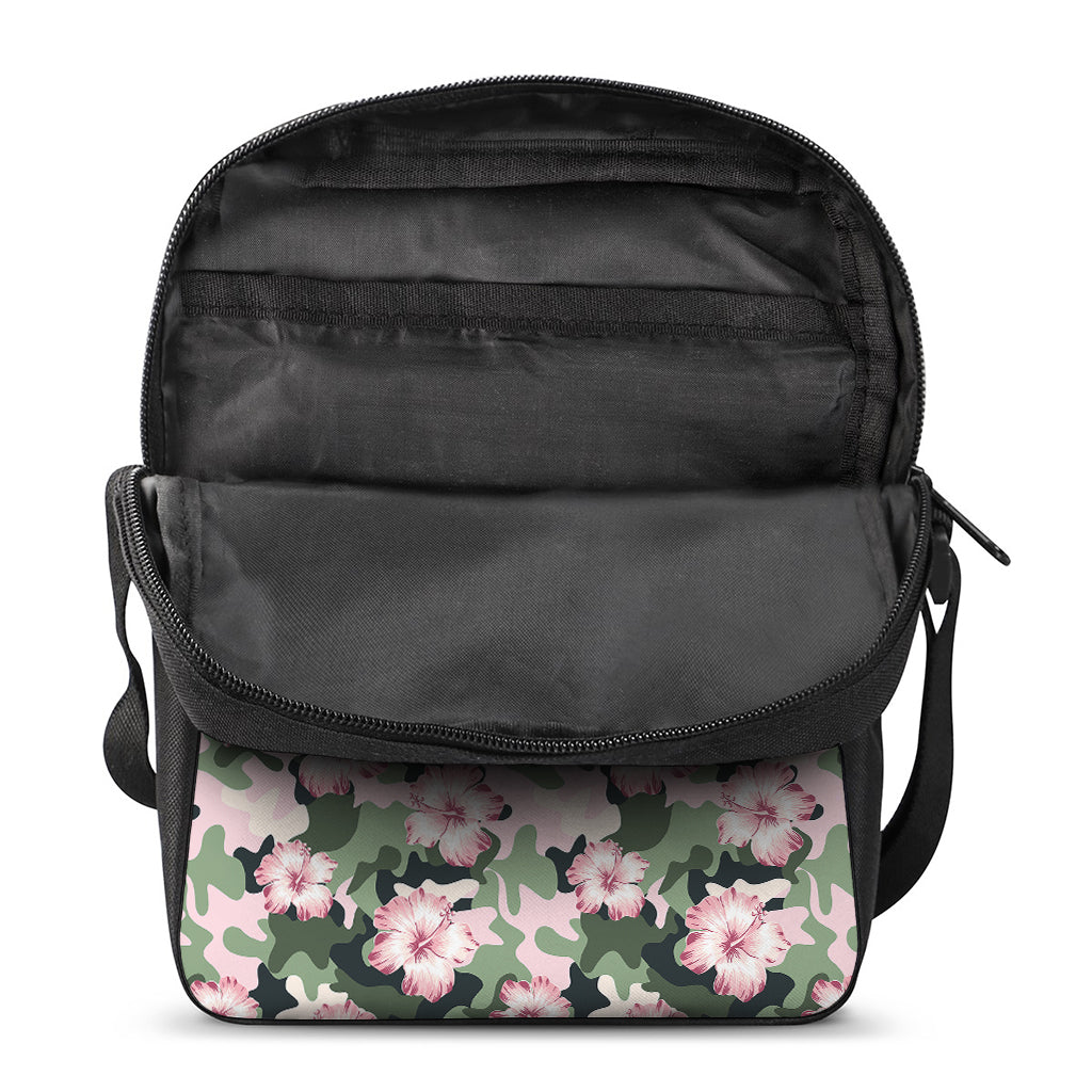 Pink Hibiscus Flower Camouflage Print Rectangular Crossbody Bag