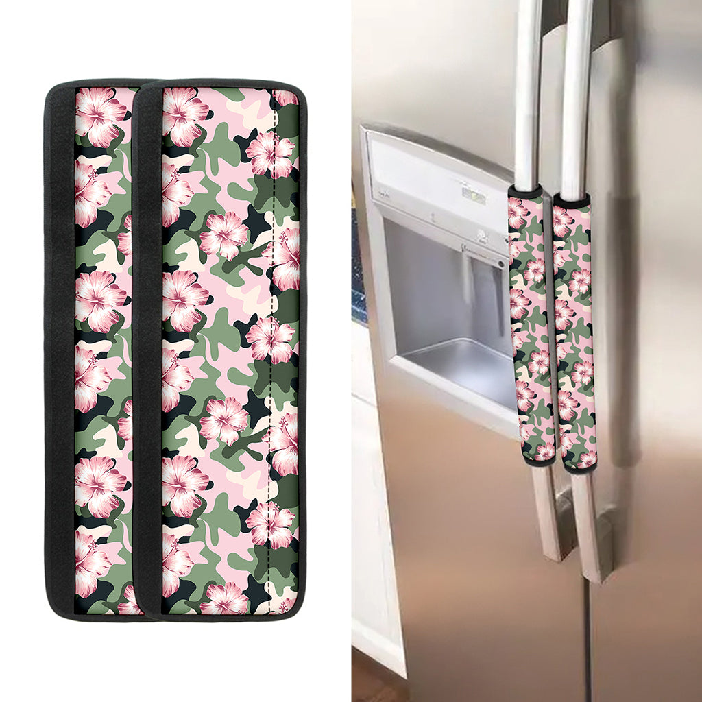 Pink Hibiscus Flower Camouflage Print Refrigerator Handle Covers