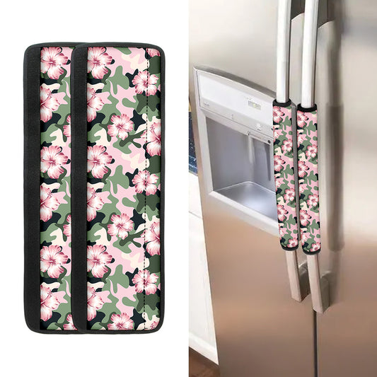 Pink Hibiscus Flower Camouflage Print Refrigerator Handle Covers