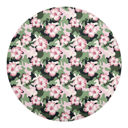 Pink Hibiscus Flower Camouflage Print Round Blanket