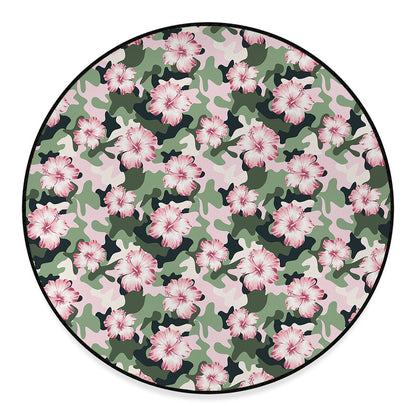 Pink Hibiscus Flower Camouflage Print Round Floor Mat
