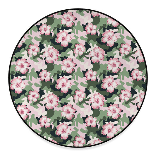 Pink Hibiscus Flower Camouflage Print Round Floor Mat