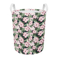 Pink Hibiscus Flower Camouflage Print Round Laundry Basket