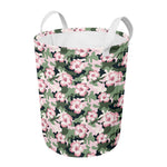 Pink Hibiscus Flower Camouflage Print Round Laundry Basket