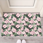Pink Hibiscus Flower Camouflage Print Rubber Doormat