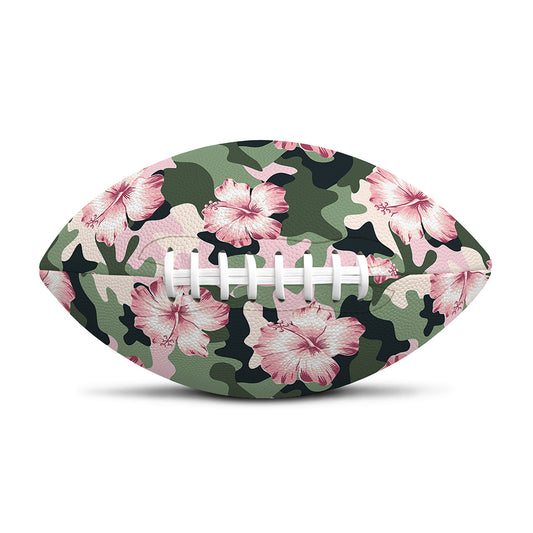 Pink Hibiscus Flower Camouflage Print Rugby Ball