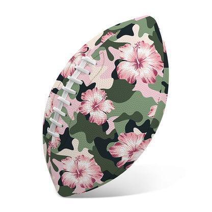 Pink Hibiscus Flower Camouflage Print Rugby Ball