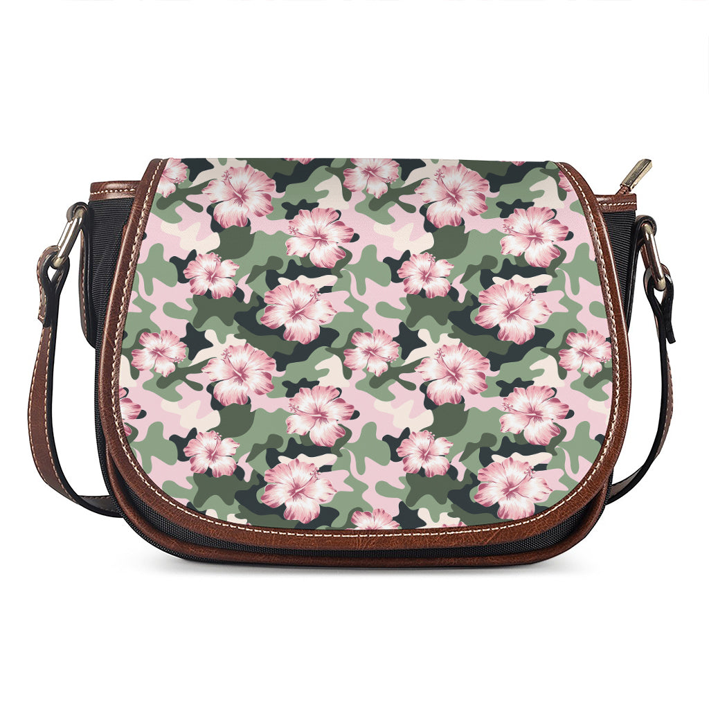 Pink Hibiscus Flower Camouflage Print Saddle Bag