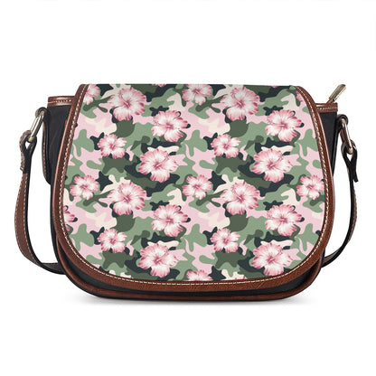 Pink Hibiscus Flower Camouflage Print Saddle Bag