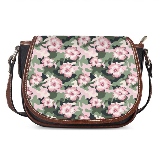 Pink Hibiscus Flower Camouflage Print Saddle Bag