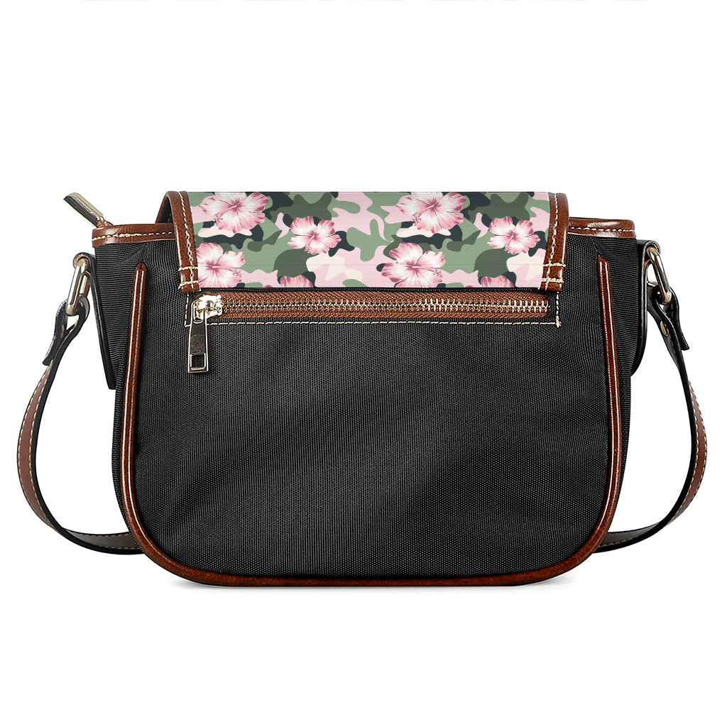 Pink Hibiscus Flower Camouflage Print Saddle Bag