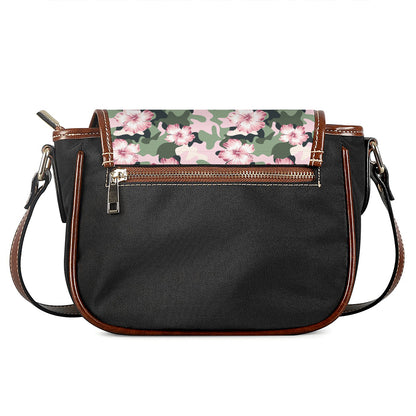 Pink Hibiscus Flower Camouflage Print Saddle Bag