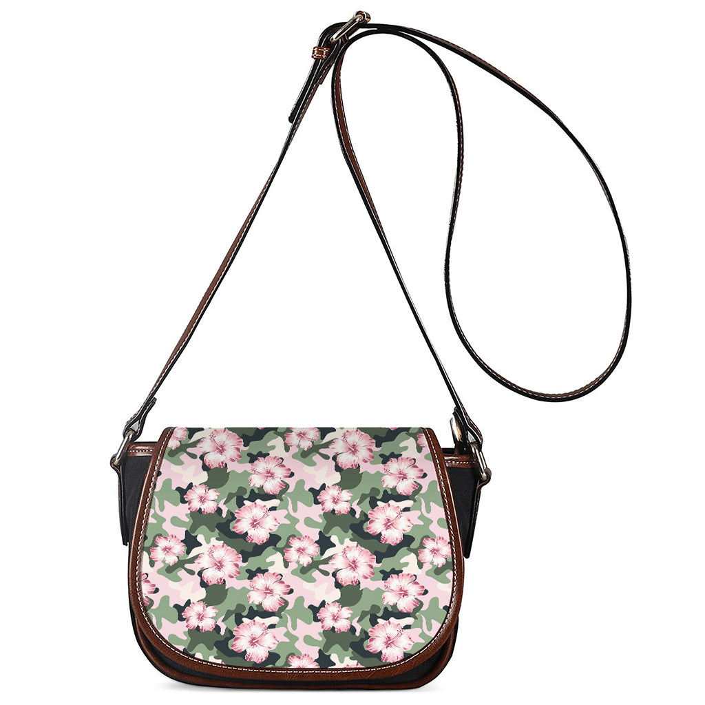 Pink Hibiscus Flower Camouflage Print Saddle Bag
