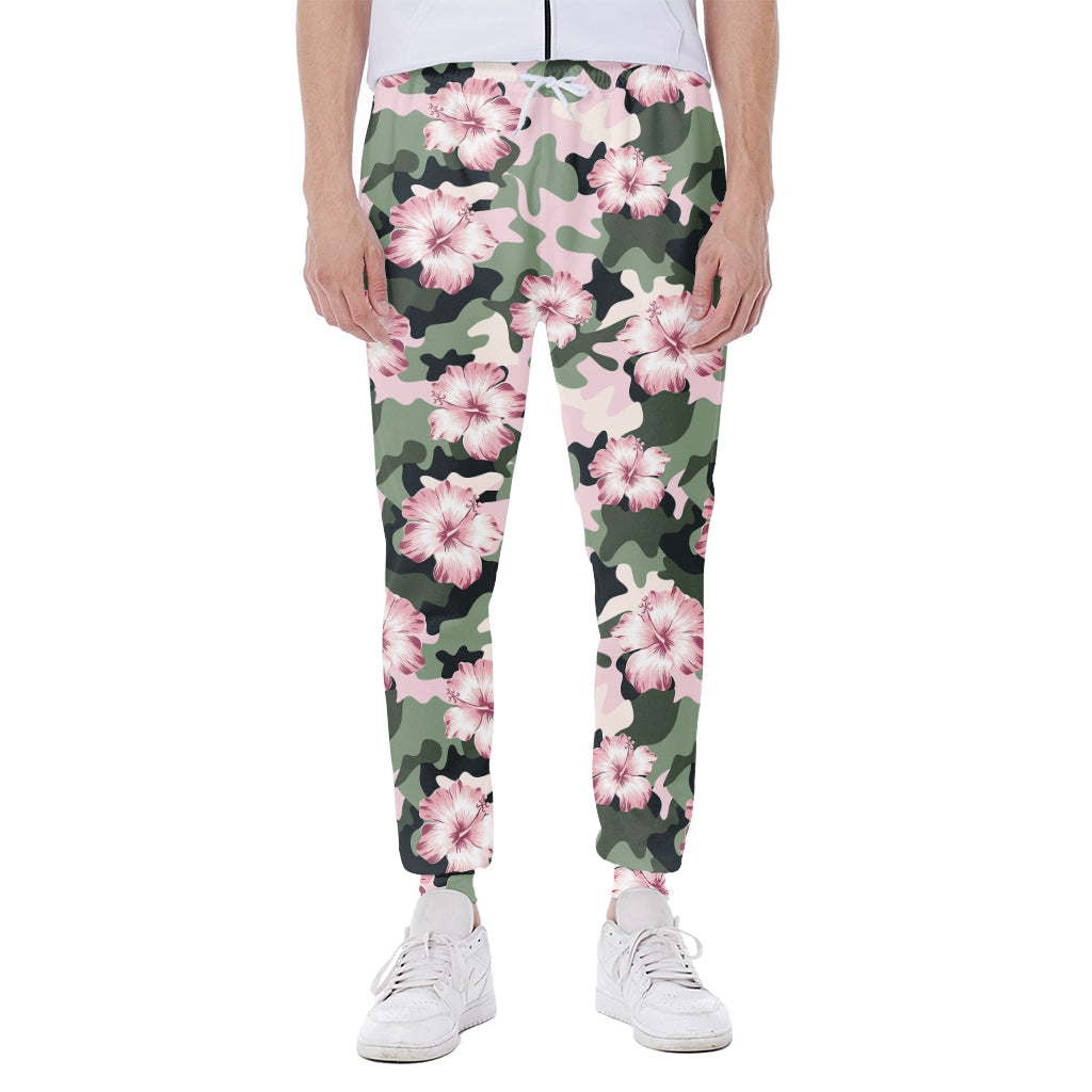 Pink Hibiscus Flower Camouflage Print Scuba Joggers