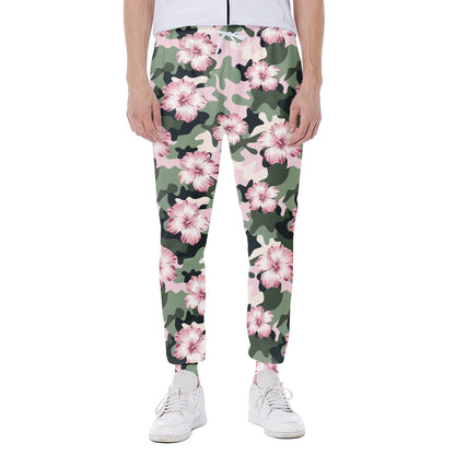Pink Hibiscus Flower Camouflage Print Scuba Joggers