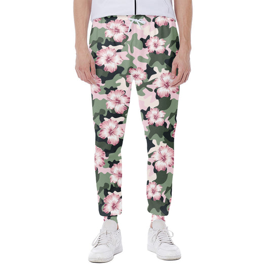 Pink Hibiscus Flower Camouflage Print Scuba Joggers