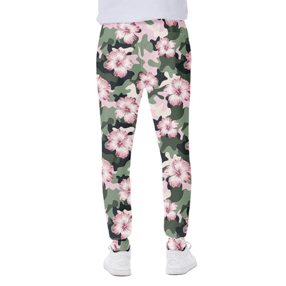 Pink Hibiscus Flower Camouflage Print Scuba Joggers
