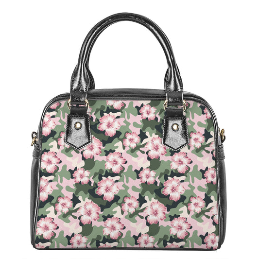 Pink Hibiscus Flower Camouflage Print Shoulder Handbag