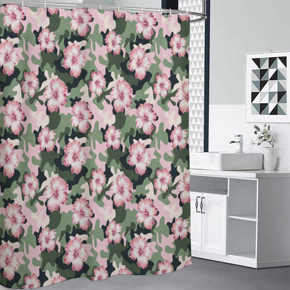 Pink Hibiscus Flower Camouflage Print Shower Curtain
