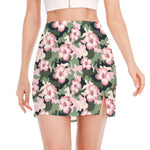 Pink Hibiscus Flower Camouflage Print Side Slit Mini Skirt