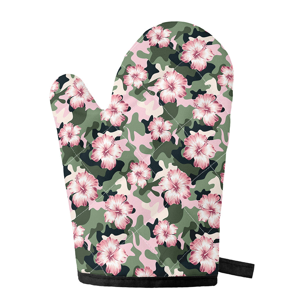 Pink Hibiscus Flower Camouflage Print Single Oven Mitt