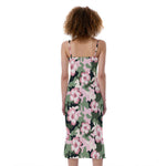 Pink Hibiscus Flower Camouflage Print Slim Fit Midi Cami Dress