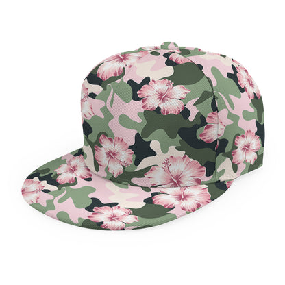 Pink Hibiscus Flower Camouflage Print Snapback Cap