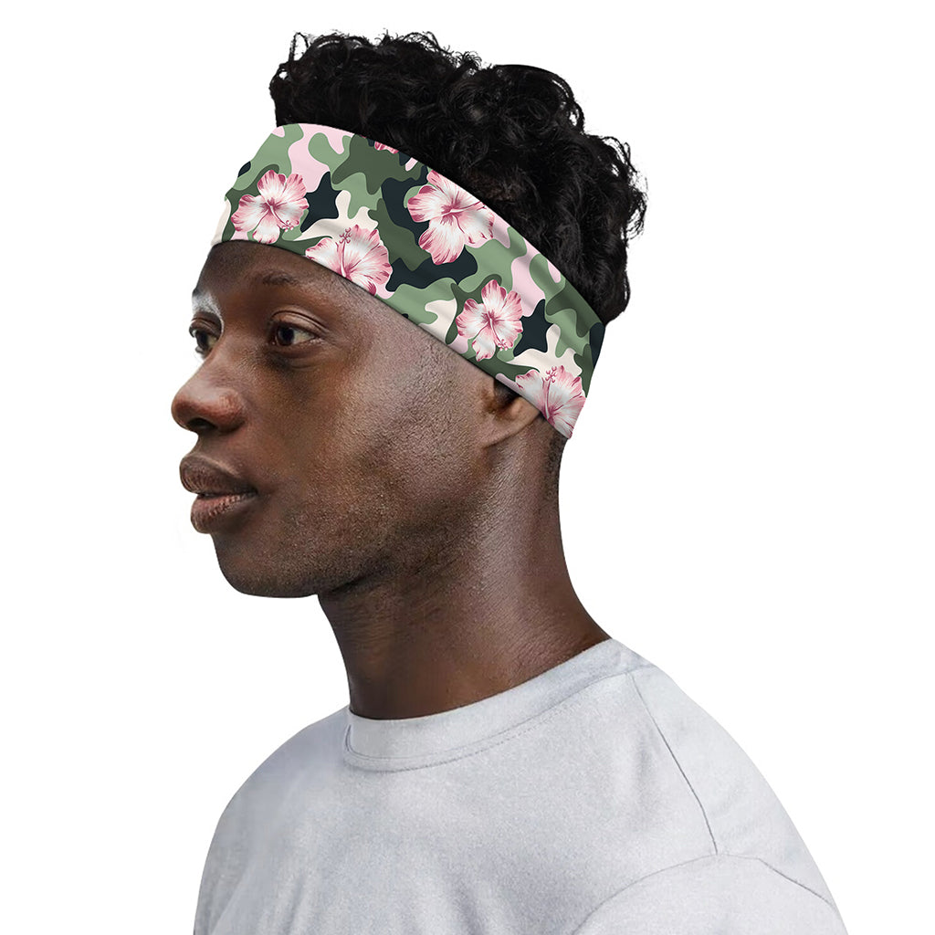 Pink Hibiscus Flower Camouflage Print Sports Headband